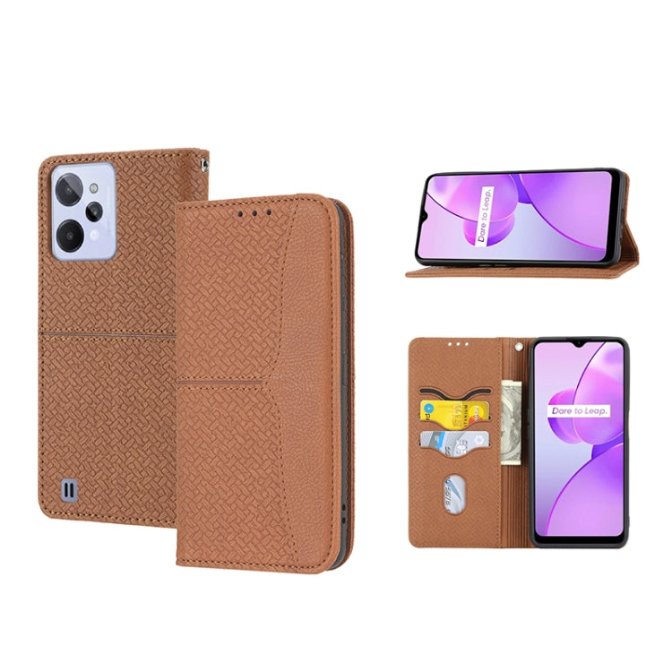 Custodia per telefono in pelle PU magnetica con cuciture a trama intrecciata, For Samsung Galaxy M23 / F23 5G Japanese Version, For OPPO Realme C31 4G Global, For Sony Xperia 10 IV, For Sony Xperia 1 IV