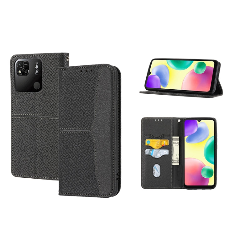 Custodia per telefono in pelle PU magnetica con cuciture a trama intrecciata, For Xiaomi Redmi 10A, For Xiaomi Poco M4 Pro, For Xiaomi Redmi Note 11E, For Xiaomi Redmi 10 5G