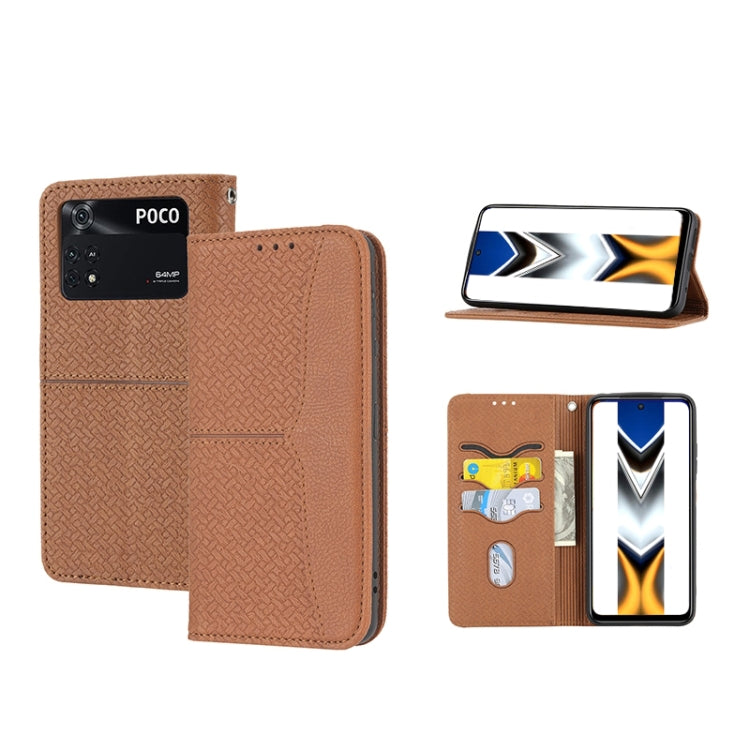 Custodia per telefono in pelle PU magnetica con cuciture a trama intrecciata, For Xiaomi Redmi 10A, For Xiaomi Poco M4 Pro, For Xiaomi Redmi Note 11E, For Xiaomi Redmi 10 5G