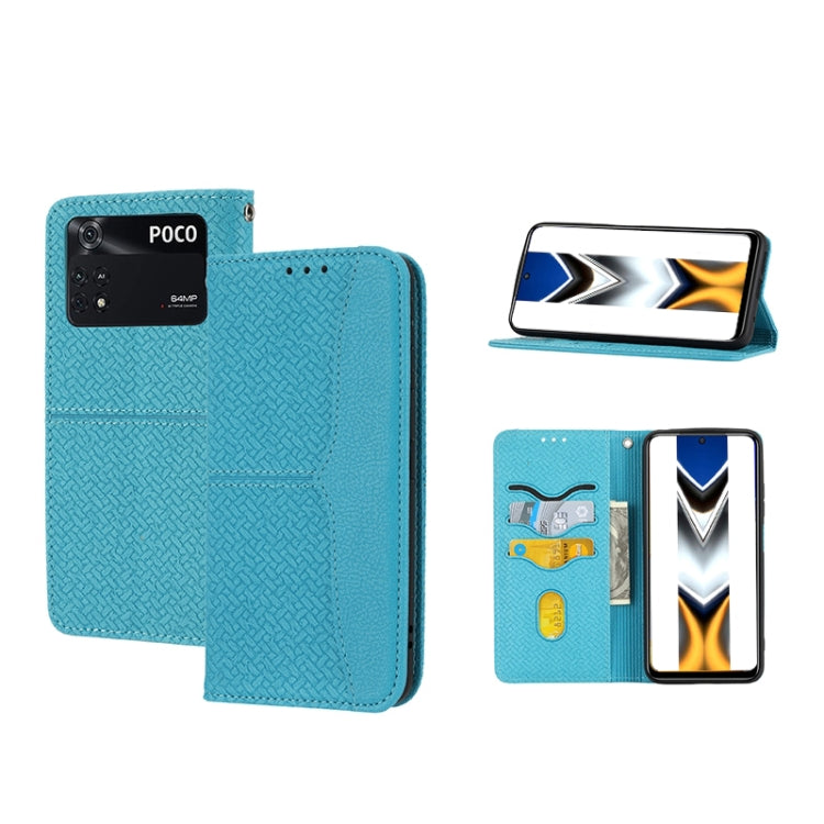 Custodia per telefono in pelle PU magnetica con cuciture a trama intrecciata, For Xiaomi Redmi 10A, For Xiaomi Poco M4 Pro, For Xiaomi Redmi Note 11E, For Xiaomi Redmi 10 5G