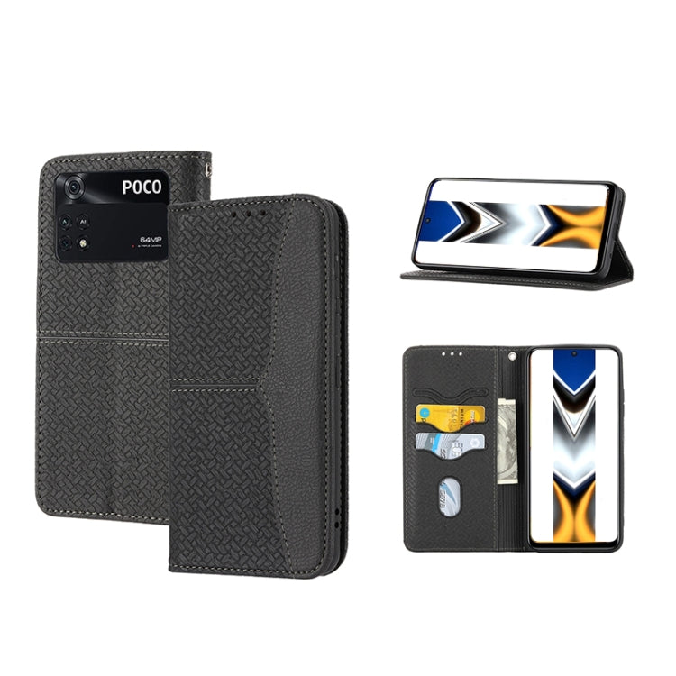 Custodia per telefono in pelle PU magnetica con cuciture a trama intrecciata, For Xiaomi Redmi 10A, For Xiaomi Poco M4 Pro, For Xiaomi Redmi Note 11E, For Xiaomi Redmi 10 5G