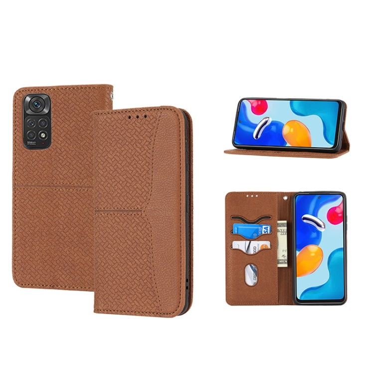 Custodia per telefono in pelle PU magnetica con cuciture a trama intrecciata, For Xiaomi Redmi 10A, For Xiaomi Poco M4 Pro, For Xiaomi Redmi Note 11E, For Xiaomi Redmi 10 5G