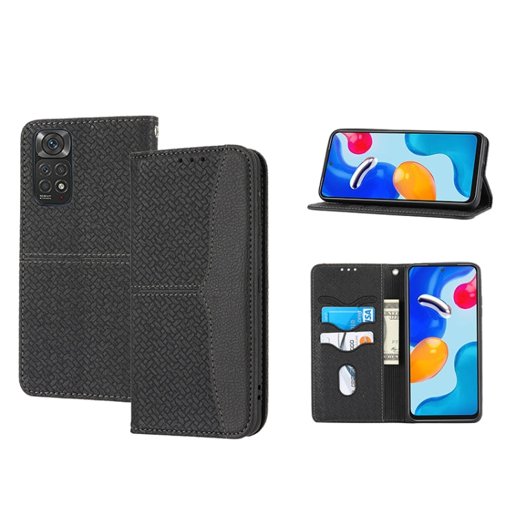 Custodia per telefono in pelle PU magnetica con cuciture a trama intrecciata, For Xiaomi Redmi 10A, For Xiaomi Poco M4 Pro, For Xiaomi Redmi Note 11E, For Xiaomi Redmi 10 5G