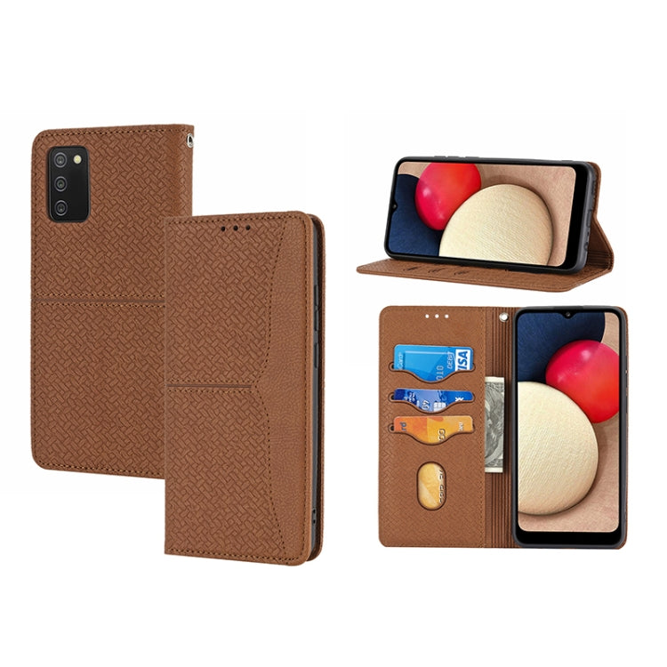 Custodia per telefono in pelle PU magnetica con cuciture a trama intrecciata, For Samsung Galaxy A03s 164.2mm US Version