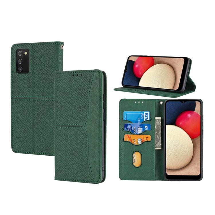 Custodia per telefono in pelle PU magnetica con cuciture a trama intrecciata, For Samsung Galaxy A03s 164.2mm US Version