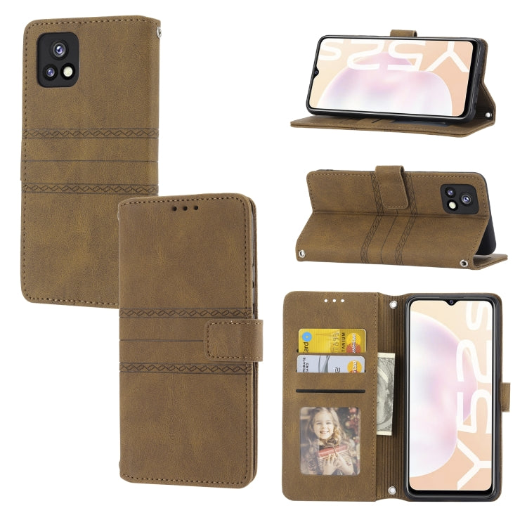 Custodia in pelle per telefono a conchiglia orizzontale con fibbia magnetica a righe in rilievo, For vivo Y52s, For Motorola Moto G22, For Google Pixel 7, For Xiaomi Poco M4 Pro