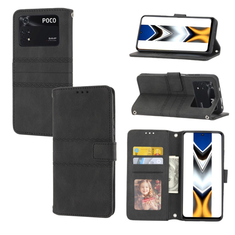 Custodia in pelle per telefono a conchiglia orizzontale con fibbia magnetica a righe in rilievo, For vivo Y52s, For Motorola Moto G22, For Google Pixel 7, For Xiaomi Poco M4 Pro