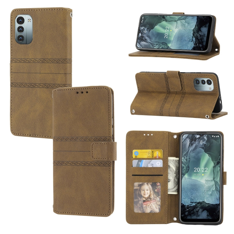 Custodia in pelle per telefono a conchiglia orizzontale con fibbia magnetica a righe in rilievo, For Nokia G21 / G11, For Google Pixel 7 Pro, For Kyocera Android One S9 / Digno Sanga Edition, For OPPO Realme C31 4G Global