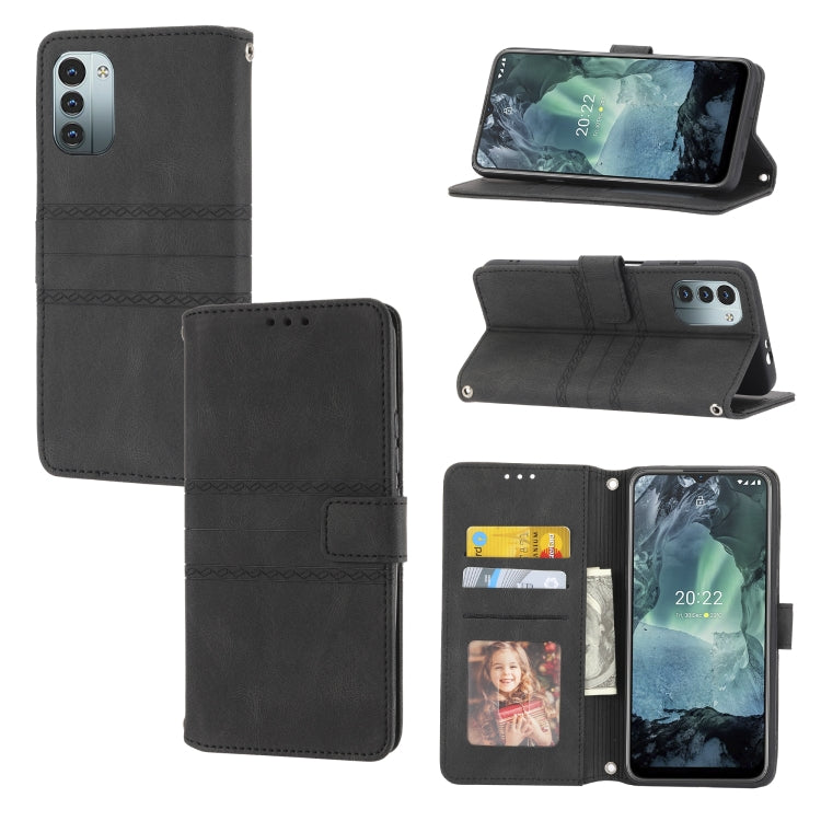 Custodia in pelle per telefono a conchiglia orizzontale con fibbia magnetica a righe in rilievo, For Nokia G21 / G11, For Google Pixel 7 Pro, For Kyocera Android One S9 / Digno Sanga Edition, For OPPO Realme C31 4G Global