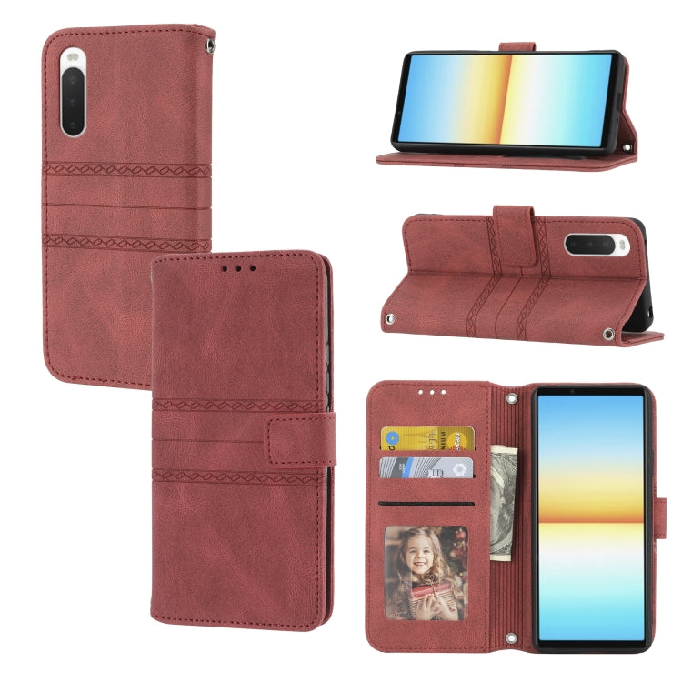 Custodia in pelle per telefono a conchiglia orizzontale con fibbia magnetica a righe in rilievo, For Samsung Galaxy M23 / F23 5G Japanese Version, For Sony Xperia 10 IV, For Sony Xperia 1 IV, For Xiaomi Redmi 10A