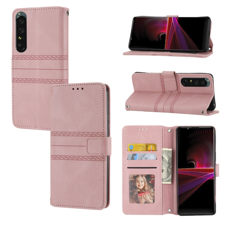Custodia in pelle per telefono a conchiglia orizzontale con fibbia magnetica a righe in rilievo, For Samsung Galaxy M23 / F23 5G Japanese Version, For Sony Xperia 10 IV, For Sony Xperia 1 IV, For Xiaomi Redmi 10A
