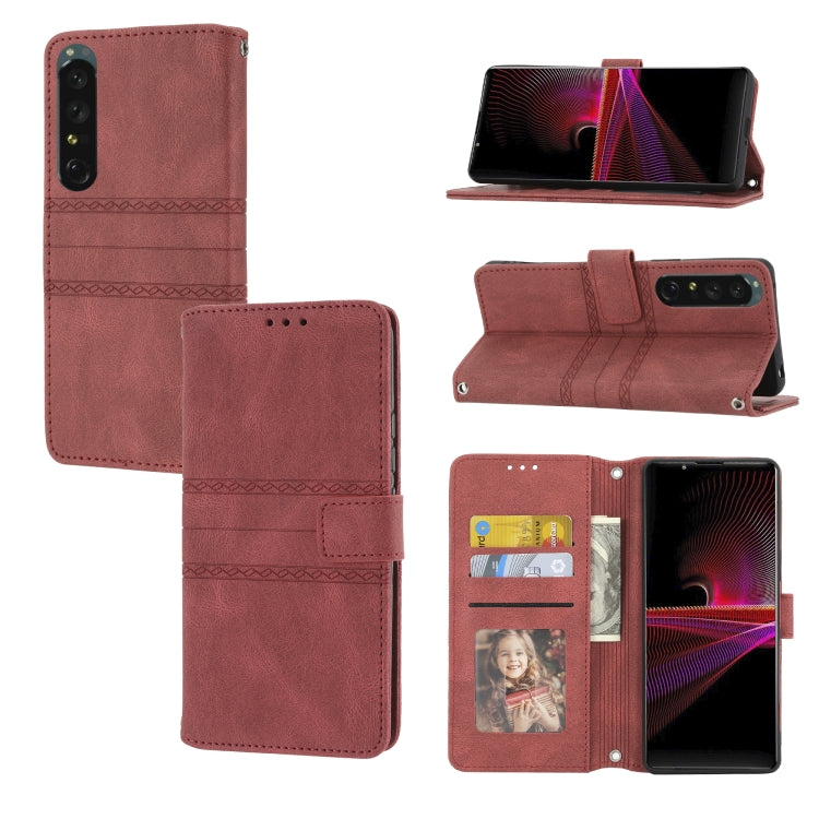 Custodia in pelle per telefono a conchiglia orizzontale con fibbia magnetica a righe in rilievo, For Samsung Galaxy M23 / F23 5G Japanese Version, For Sony Xperia 10 IV, For Sony Xperia 1 IV, For Xiaomi Redmi 10A