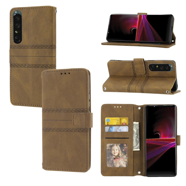 Custodia in pelle per telefono a conchiglia orizzontale con fibbia magnetica a righe in rilievo, For Samsung Galaxy M23 / F23 5G Japanese Version, For Sony Xperia 10 IV, For Sony Xperia 1 IV, For Xiaomi Redmi 10A