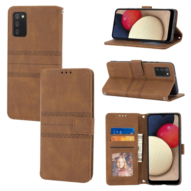 Custodia in pelle per telefono a conchiglia orizzontale con fibbia magnetica a righe in rilievo, For Samsung Galaxy A03s 164.2mm US Version