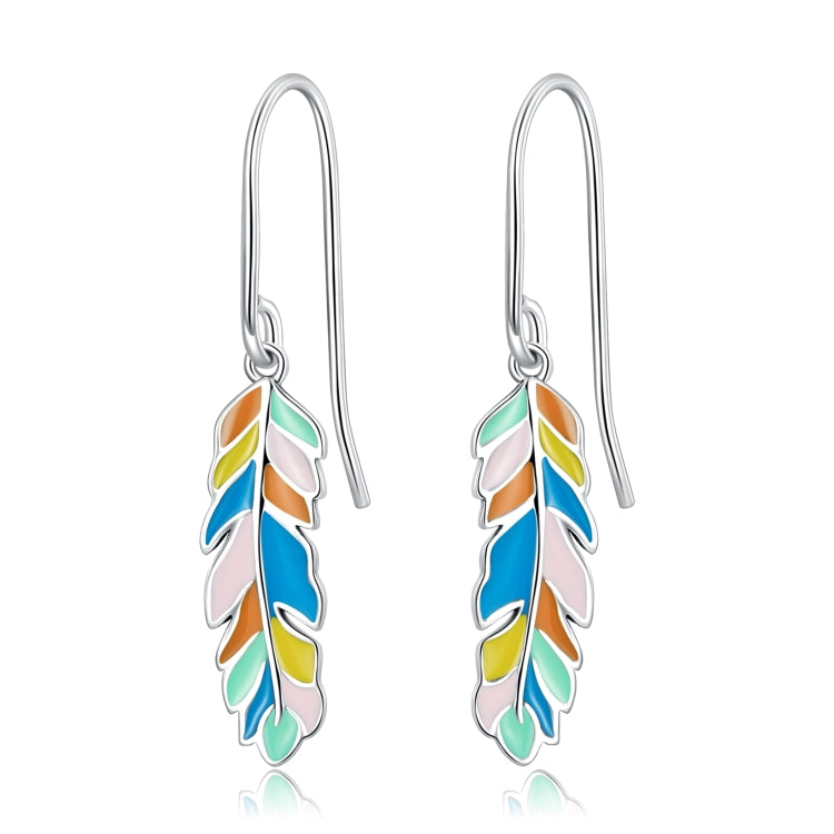 Orecchini da donna con gancio per l'orecchio in piuma colorata in argento sterling S925, Colorful Feather