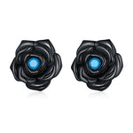 Orecchini da donna con bottone a pressione in argento sterling S925 con rosa nera, Black Rose