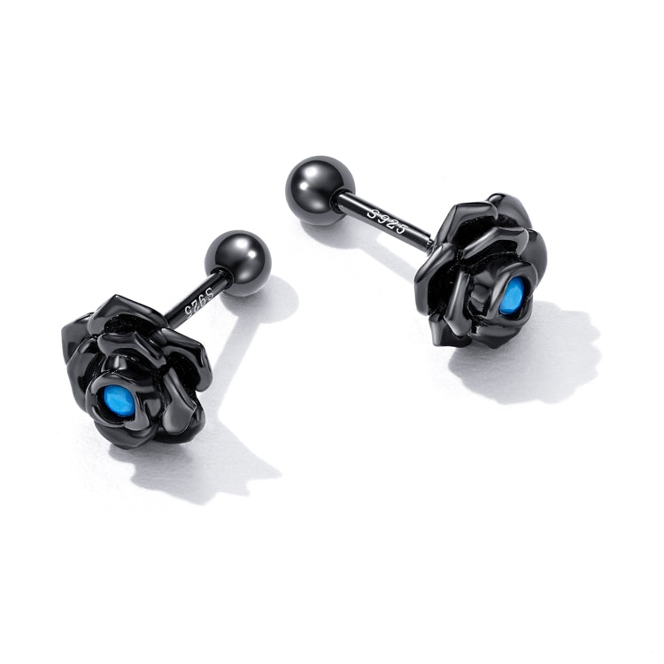 Orecchini da donna con bottone a pressione in argento sterling S925 con rosa nera, Black Rose
