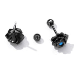 Orecchini da donna con bottone a pressione in argento sterling S925 con rosa nera, Black Rose
