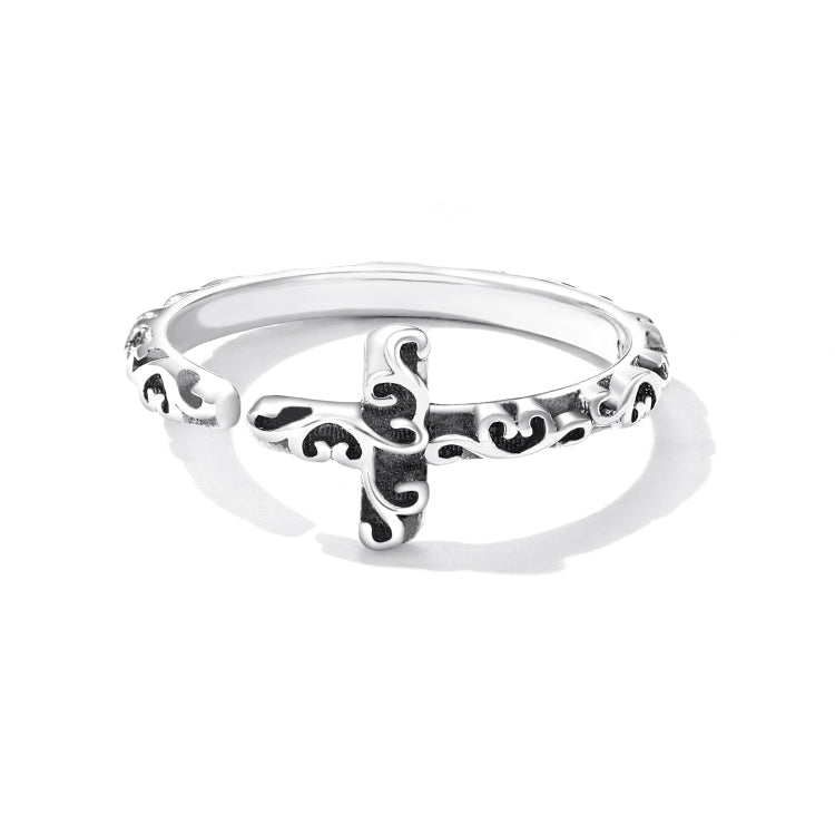 Anello da donna con croce retrò in argento sterling S925, Retro Cross