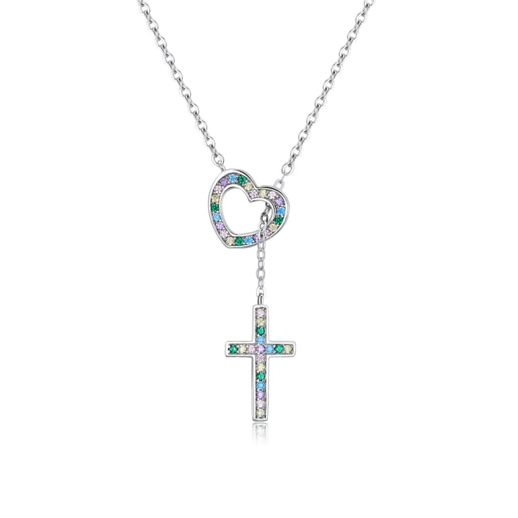 Gioielli con collana da donna con croce a cuore in argento sterling S925, Heart Cross