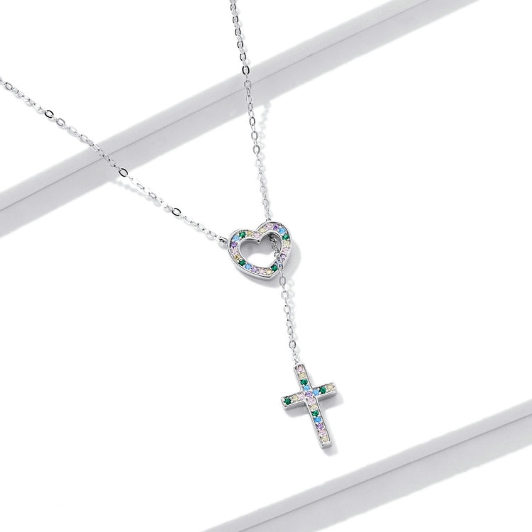 Gioielli con collana da donna con croce a cuore in argento sterling S925, Heart Cross