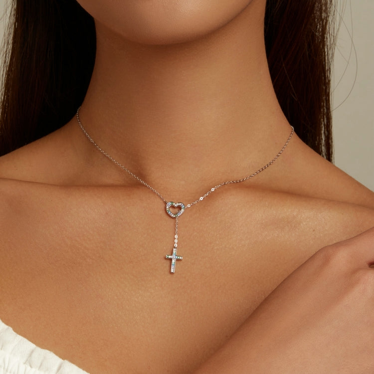 Gioielli con collana da donna con croce a cuore in argento sterling S925, Heart Cross