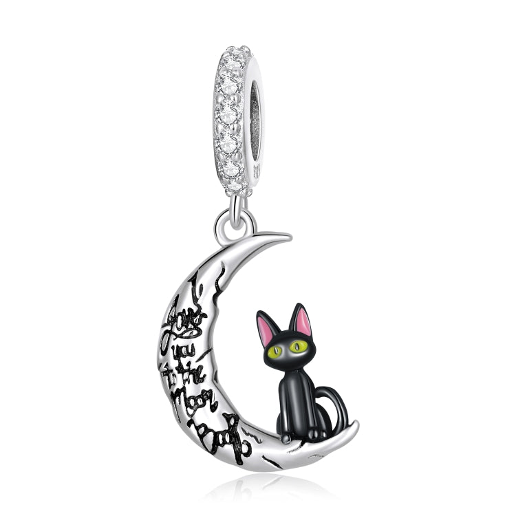 Accessori per collana braccialetto fai-da-te con ciondolo gatto nero luna in argento sterling S925, Moon Black Cat