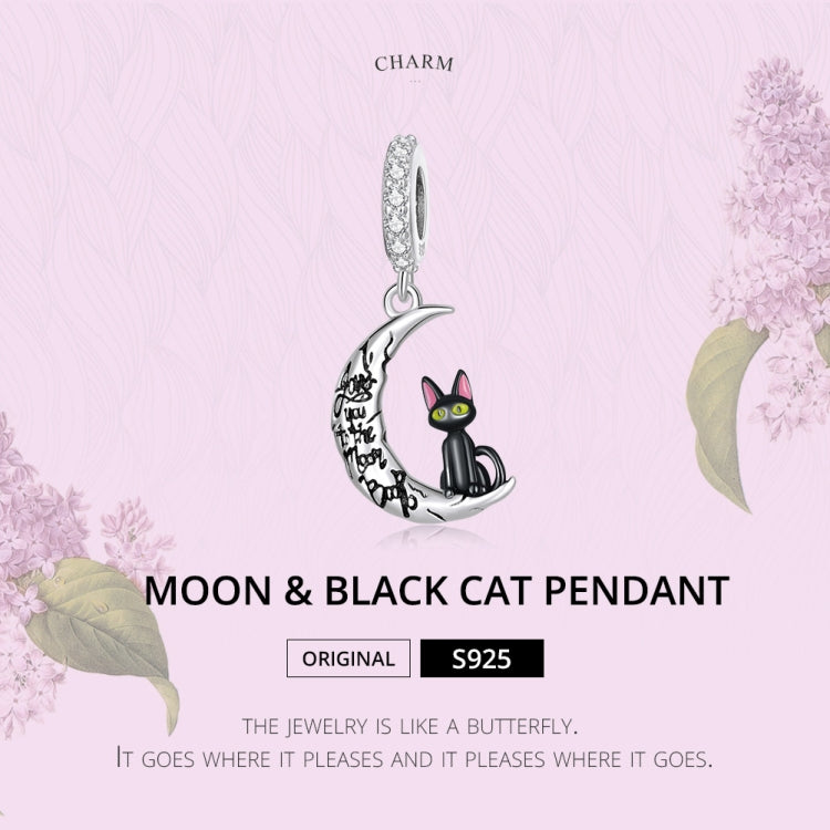 Accessori per collana braccialetto fai-da-te con ciondolo gatto nero luna in argento sterling S925, Moon Black Cat