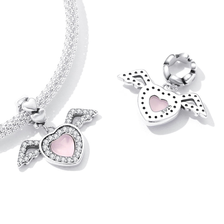 Accessori per collana braccialetto fai-da-te con ciondolo a forma di cuore in argento sterling S925, Heart Wing