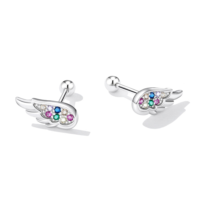 Orecchini da donna con bottone a pressione in argento sterling S925 con zirconi colorati, Zircon Wing