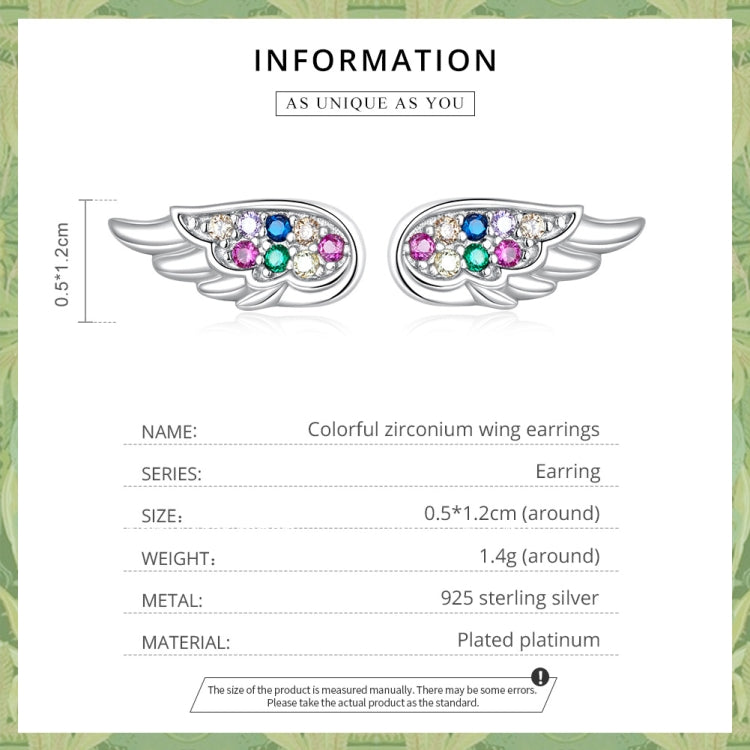 Orecchini da donna con bottone a pressione in argento sterling S925 con zirconi colorati, Zircon Wing