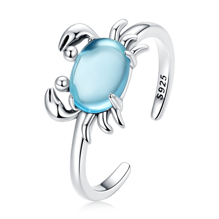 Anello aperto da donna con granchio carino in argento sterling S925, Cute Crab