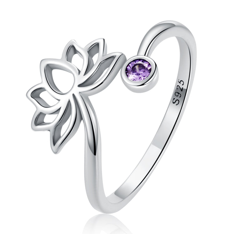 Anello aperto da donna semplice Lotus in argento sterling S925, Lotus