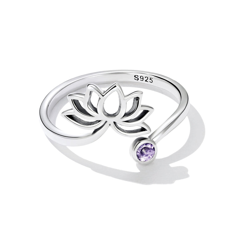 Anello aperto da donna semplice Lotus in argento sterling S925, Lotus