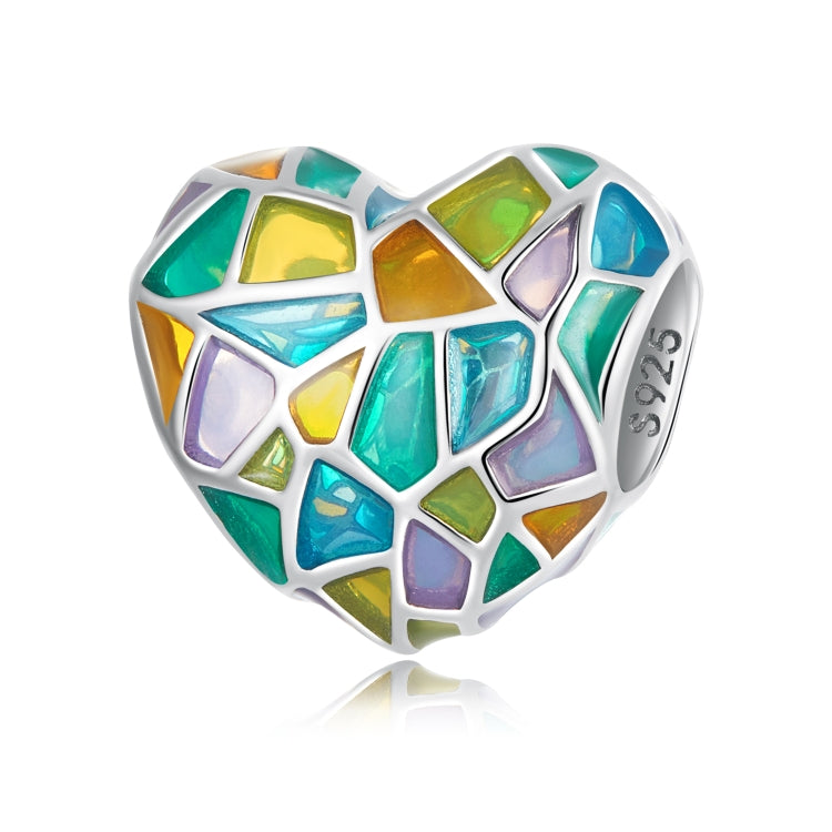 Accessori per collana braccialetto fai da te con perline colorate per finestre a forma di cuore in argento sterling S925, Heart Colorful Window