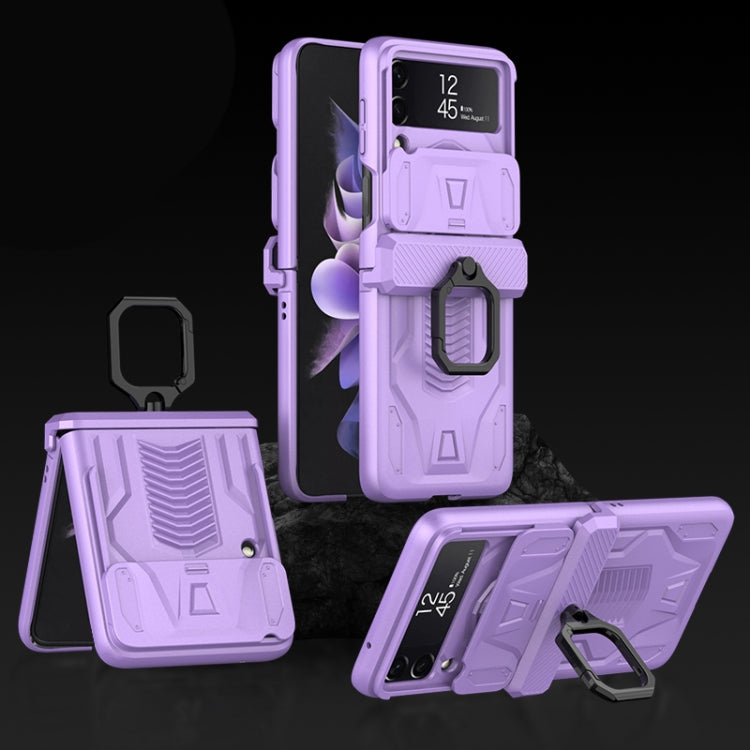 Custodia per cellulare con armatura magnetica scorrevole GKK con supporto per anello, For Samsung Galaxy Z Flip3 5G