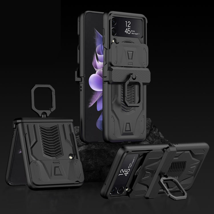 Custodia per cellulare con armatura magnetica scorrevole GKK con supporto per anello, For Samsung Galaxy Z Flip3 5G