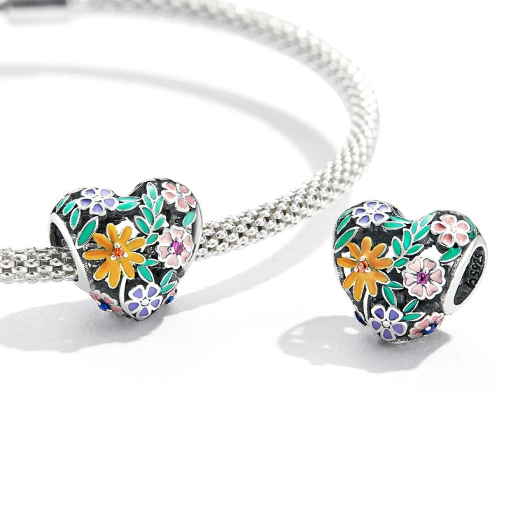 Accessori per collana braccialetto fai-da-te con perline a forma di cuore in argento sterling S925, Flower Heart