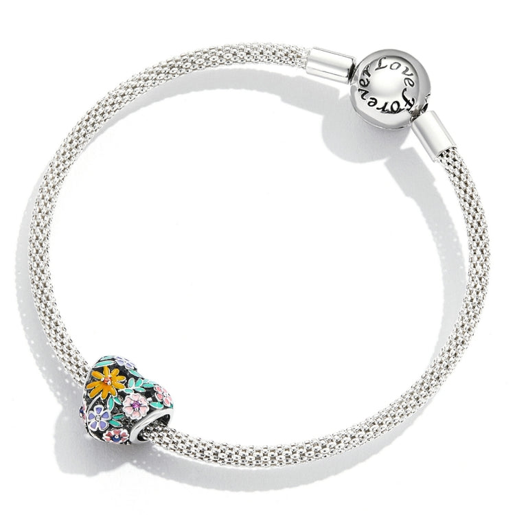 Accessori per collana braccialetto fai-da-te con perline a forma di cuore in argento sterling S925, Flower Heart