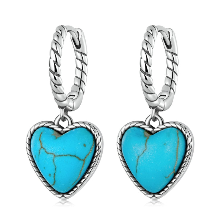 Orecchini da donna con fibbia per orecchio turchese a cuore in argento sterling S925, Heart Turquoise