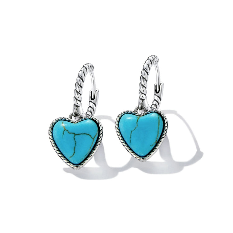 Orecchini da donna con fibbia per orecchio turchese a cuore in argento sterling S925, Heart Turquoise