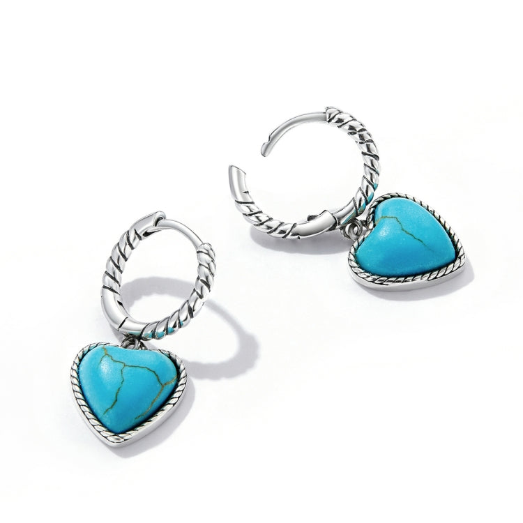 Orecchini da donna con fibbia per orecchio turchese a cuore in argento sterling S925, Heart Turquoise