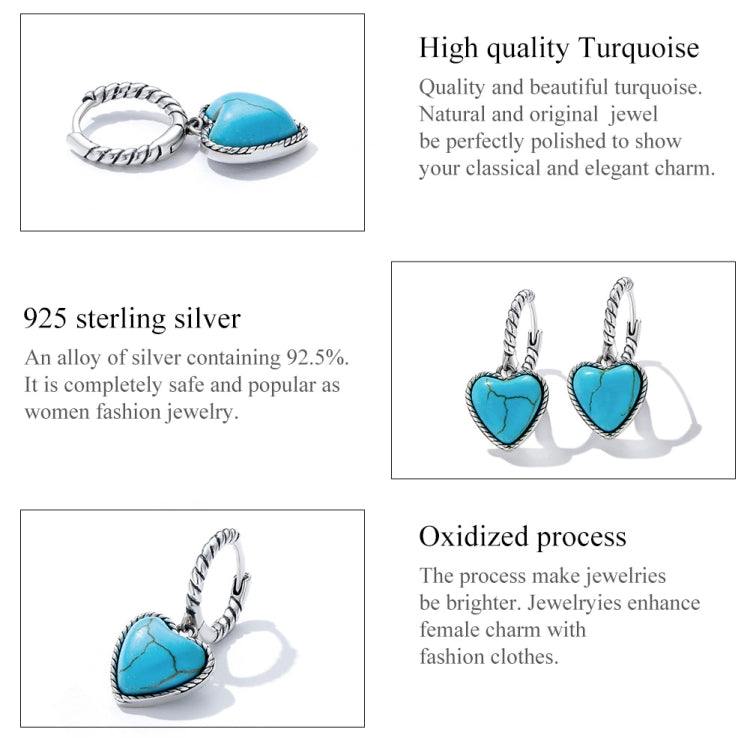 Orecchini da donna con fibbia per orecchio turchese a cuore in argento sterling S925, Heart Turquoise