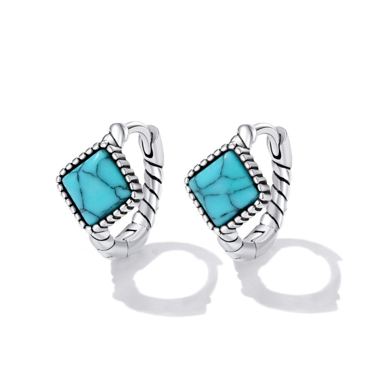 Orecchini da donna con fibbia auricolare quadrata turchese in argento sterling S925, Square Turquoise