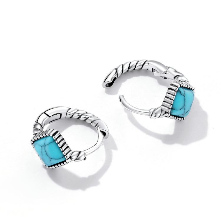 Orecchini da donna con fibbia auricolare quadrata turchese in argento sterling S925, Square Turquoise