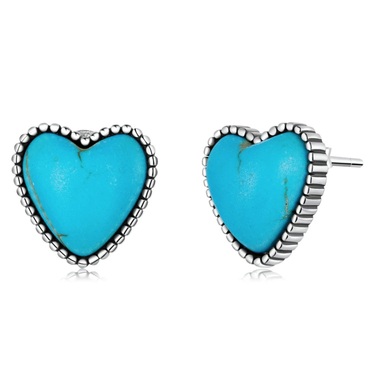 Orecchini da donna con bottone a pressione turchese a cuore in argento sterling S925, Heart Turquoise Ear Stud