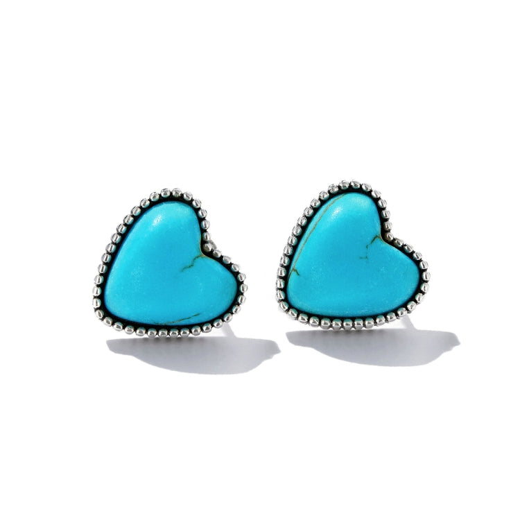 Orecchini da donna con bottone a pressione turchese a cuore in argento sterling S925, Heart Turquoise Ear Stud