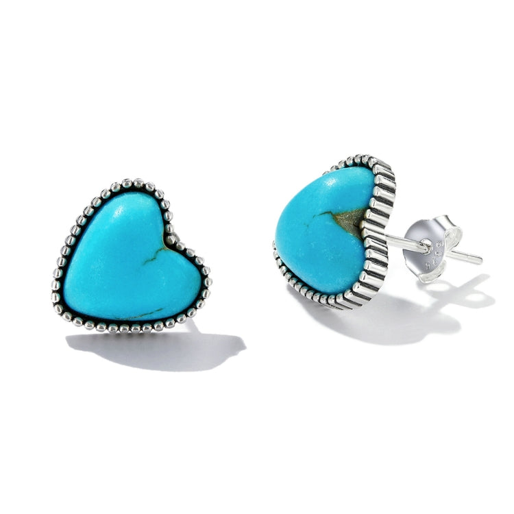 Orecchini da donna con bottone a pressione turchese a cuore in argento sterling S925, Heart Turquoise Ear Stud