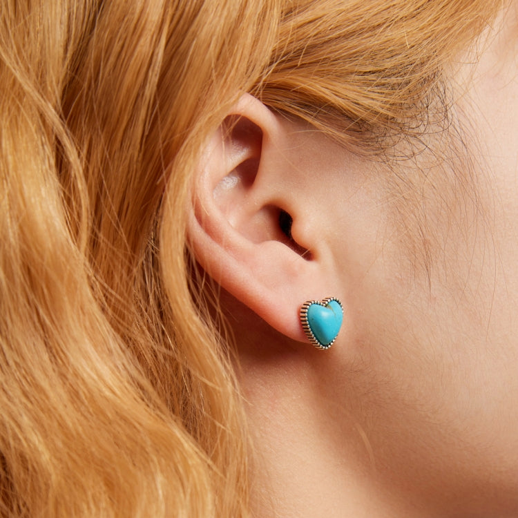 Orecchini da donna con bottone a pressione turchese a cuore in argento sterling S925, Heart Turquoise Ear Stud