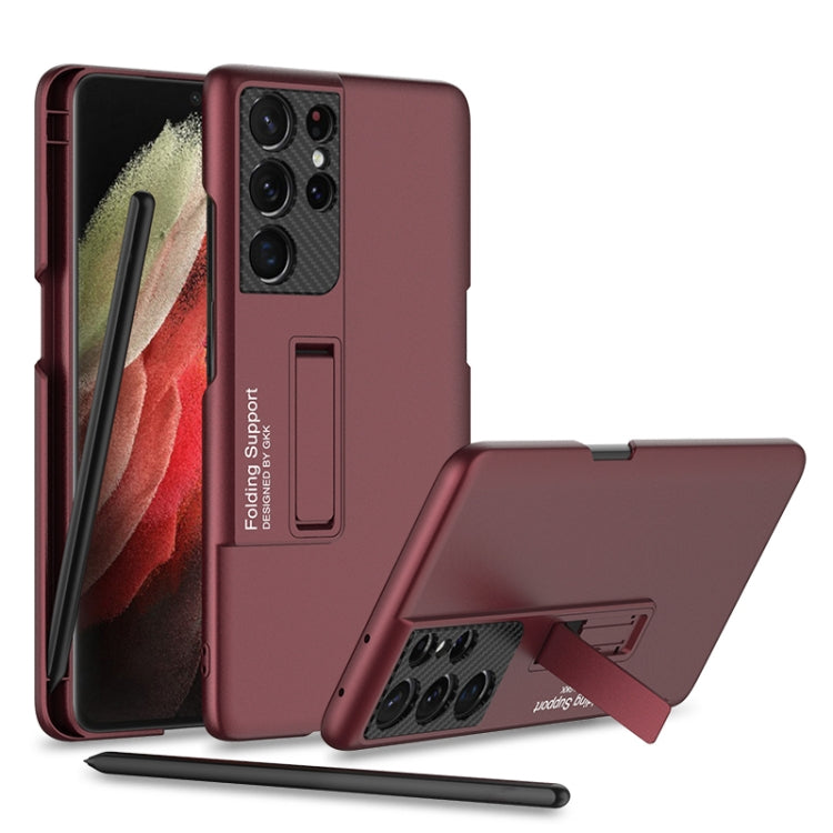Custodia per telefono antiurto ultrasottile GKK con supporto, slot per penna e penna stilo, For Samsung Galaxy S21 Ultra 5G